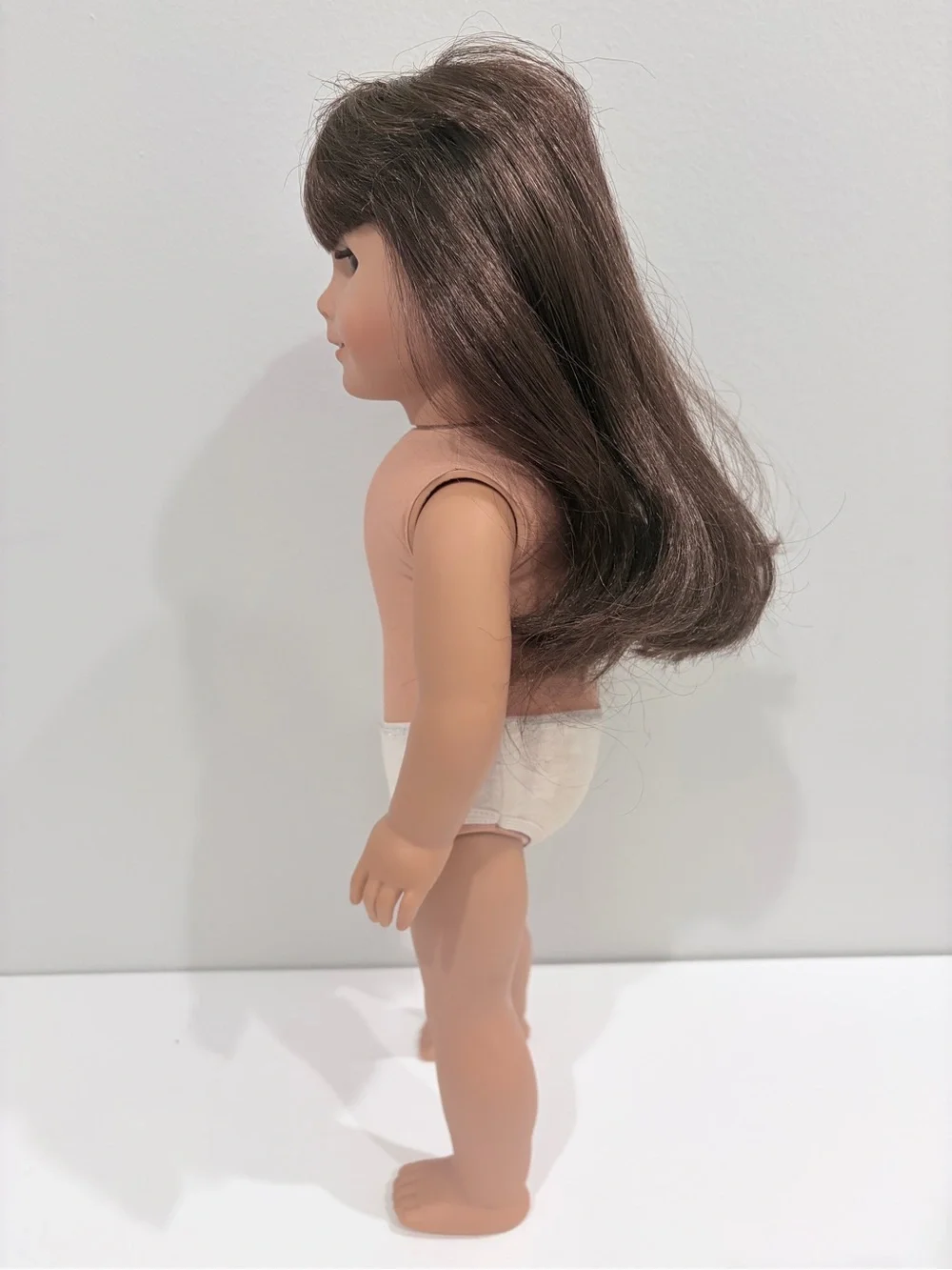 American Girl Brown-Haired Doll with Peach Bodysuit and White Undergarment